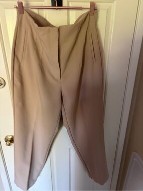 Zara Beige High-Waist Tailored Trousers